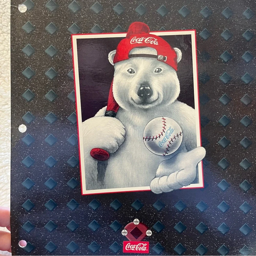 VTG Stuart Hall Coca-Cola Polar Bear Baseball 2 Pocket Folder 90s Office School